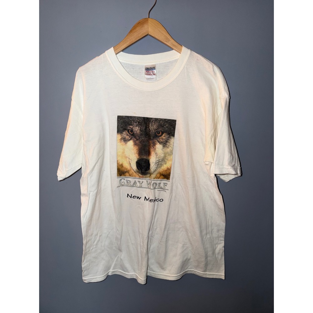Vintage 2001 Gray Wolf‎ New Mexico Graphic T-Shirt White Gildan Mens Large